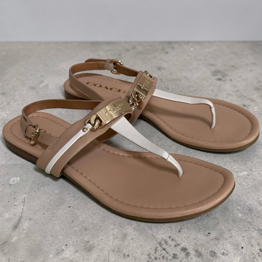 COACH Women's Caterine Nude and White T-Strap Thong Sandals! Size 7.5 - Picture 2 of 10